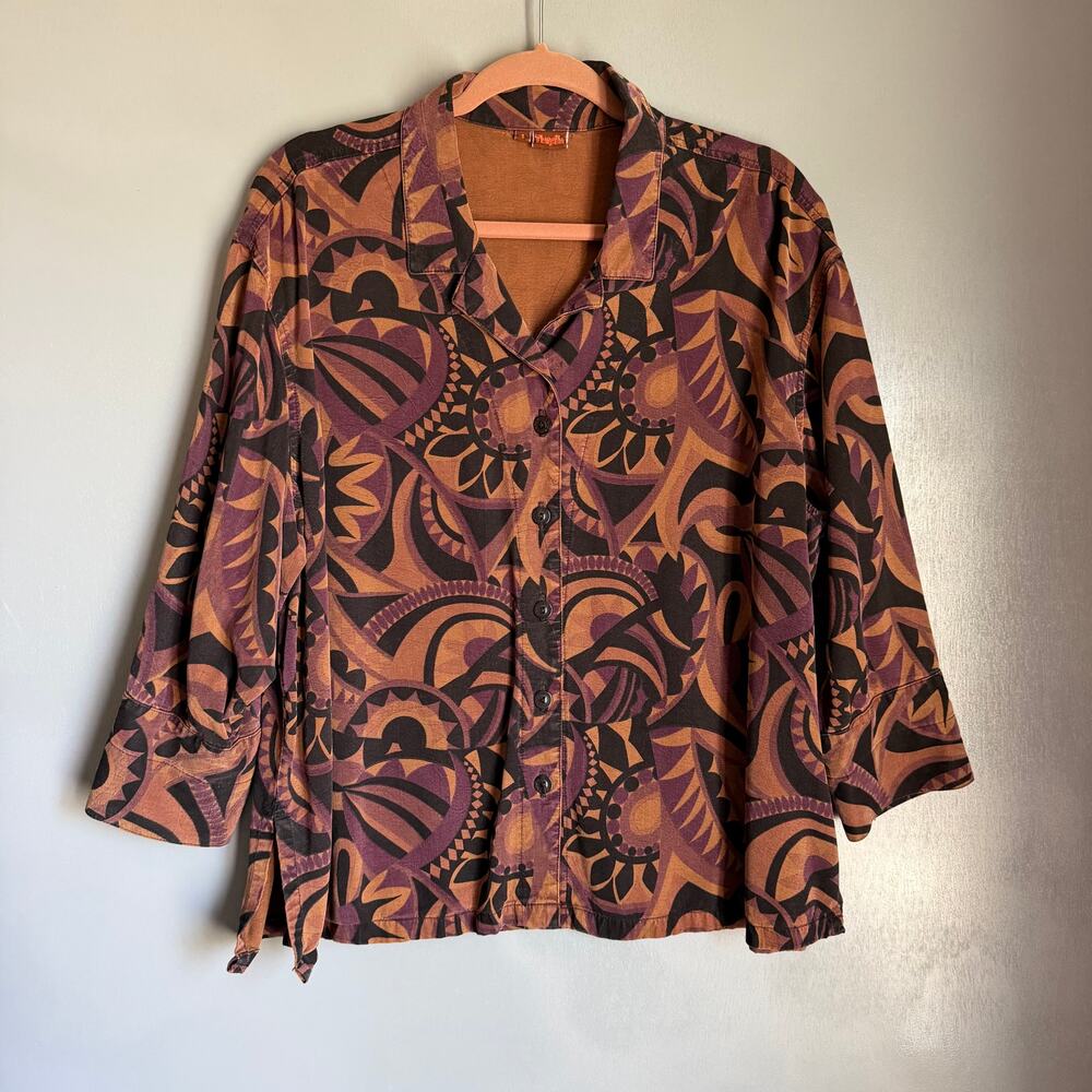 Vintage TIANELLO Women's Large Rust Color Retro Design Button Up Blouse 90's